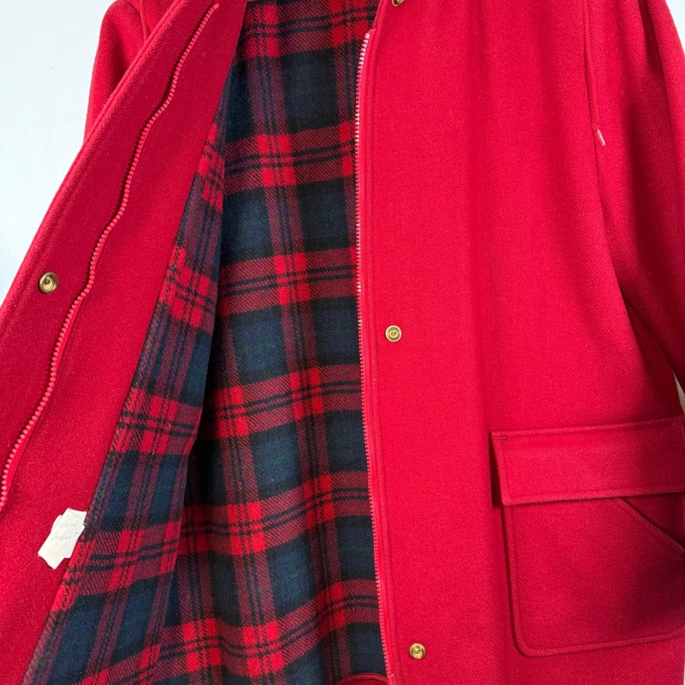 Eddie Bauer Red Wool Blend Plaid Lined Removable Hooded Jacket Size‎ 15 16 Large - Picture 3 of 13
